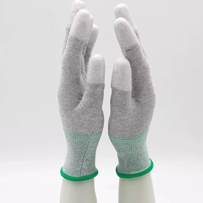ถุงมือทำงานเคลือบ PU สีขาว 13 เกจคาร์บอนไฟเบอร์ ถุงมือป้องกัน ESD