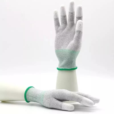 ถุงมือทำงานเคลือบ PU สีขาว 13 เกจคาร์บอนไฟเบอร์ ถุงมือป้องกัน ESD