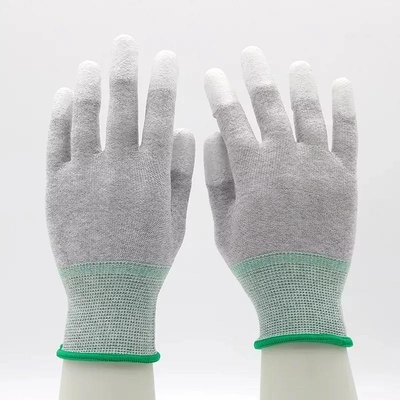 ถุงมือทำงานเคลือบ PU สีขาว 13 เกจคาร์บอนไฟเบอร์ ถุงมือป้องกัน ESD