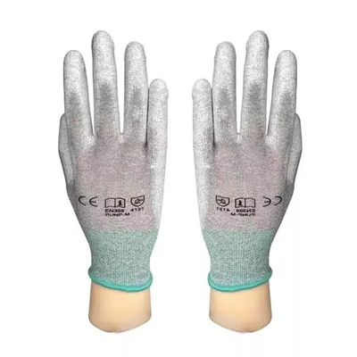 ถุงมือเคลือบปู่เคลือบด้วยเกจ 13 เกจ ESD ป้องกันไฟฟ้าสถิตย์คาร์บอนไฟเบอร์ Finger Men ถุงมือก่อสร้าง