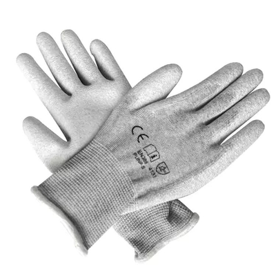 ถุงมือเคลือบปู่เคลือบด้วยเกจ 13 เกจ ESD ป้องกันไฟฟ้าสถิตย์คาร์บอนไฟเบอร์ Finger Men ถุงมือก่อสร้าง