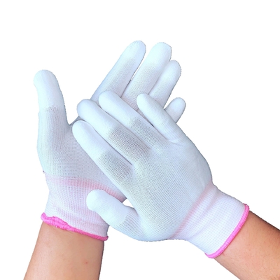 การตรวจสอบความปลอดภัยถุงมือป้องกันไฟฟ้าสถิตย์ผ้าฝ้าย ESD สีขาวสีเทาสำหรับอุปกรณ์อิเล็กทรอนิกส์