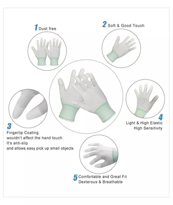 ถุงมือ ESD แบบคาร์บอนไฟเบอร์ 13 เกจ Anti - Static PU Top Fit Coated Finger ESD Gloves