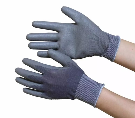 ถุงมือป้องกันไฟฟ้าสถิตที่ถักด้วยไนลอน PU เคลือบคลีนรูม Palm Fit ESD Safety Gloves