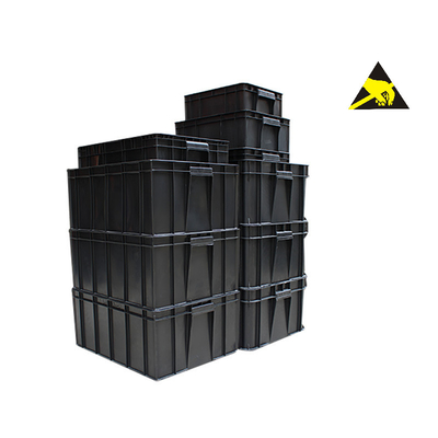 คอนเทนเนอร์ Esd ถาวรป้องกันไฟฟ้าสถิตย์สีดำ Esd พลาสติกกระเป๋าอิเล็กทรอนิกส์นำไฟฟ้ากล่องเก็บ Caseesd พร้อมฝาปิด