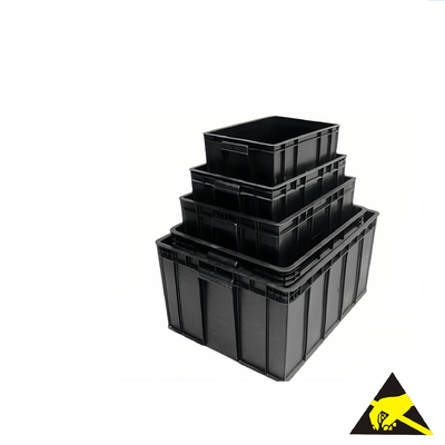 คอนเทนเนอร์ถาดพลาสติก Esd ป้องกันไฟฟ้าสถิตย์ถาดส่วนประกอบ Esd กล่องป้องกันไฟฟ้าสถิตย์ถังนำไฟฟ้าสำหรับอุปกรณ์อิเล็กทรอนิกส์