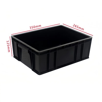 Esd กล่องพลาสติก Cleanroom พลาสติกสีดำการไหลเวียนโลหิตตู้เซฟ Esd Pcb ถาด Esd Stackable Bins สำหรับ Anti-Static Protection