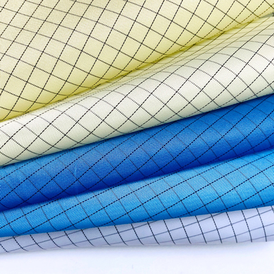 โพลีเอสเตอร์ 5mm Grid Anti Static ESD ผ้า Taffeta Stripe สำหรับ ESD Garment