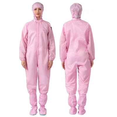 ไฟเบอร์นำไฟฟ้าป้องกันไฟฟ้าสถิตย์โดยรวม ESD Unisex Overcoat Cleanroom Suit