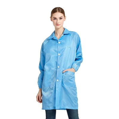 ESD Lab Jacket กางเกงป้องกันไฟฟ้าสถิตย์เส้นใยโพลีเอสเตอร์สำหรับการประชุมเชิงปฏิบัติการอิเล็กทรอนิกส์