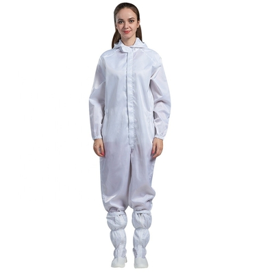 ชุดจั๊มสูทขายาวสีขาว ESD ชุดป้องกันไฟฟ้าสถิตย์ Clean Room Jumpsuit