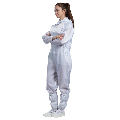 ชุดจั๊มสูทขายาวสีขาว ESD ชุดป้องกันไฟฟ้าสถิตย์ Clean Room Jumpsuit