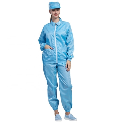 5mm Grid Anti Static Garments ผ้าฝ้ายโพลีเอสเตอร์ Clean Room Smock