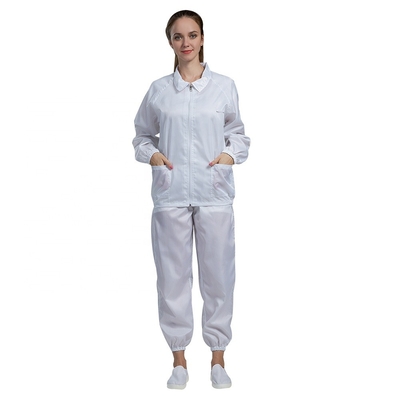 Clean Room OEM ESD เสื้อผ้าป้องกันไฟฟ้าสถิตย์กันฝุ่นผู้หญิงทนไฟ