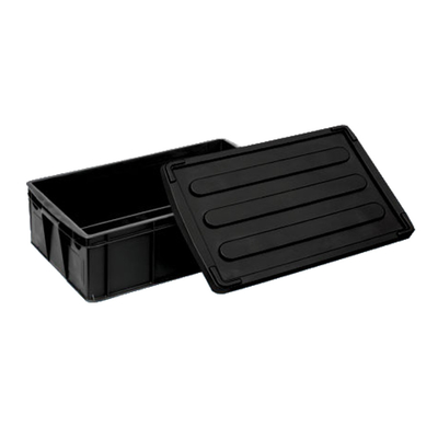 กล่องพลาสติก ESD ปลอดภัยอิเล็กทรอนิกส์ชั้นวาง SMT กล่องบรรจุภัณฑ์ PCB สีดำ