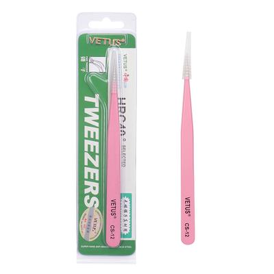 สีชมพูตรง ST-12 Vetus ขนตาแหนบส่วนขยายสแตนเลส